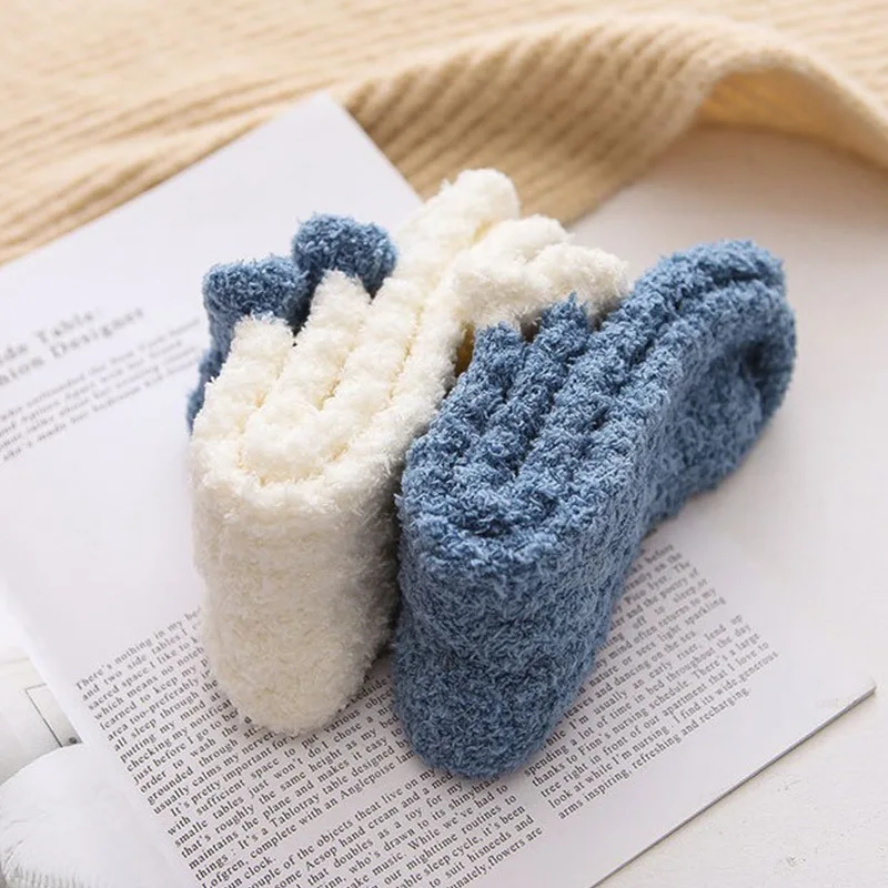 1Pair Women Plush Socks Soft Microfiber Fuzzy Warm Slipper Home Bed Floor Socks Winter