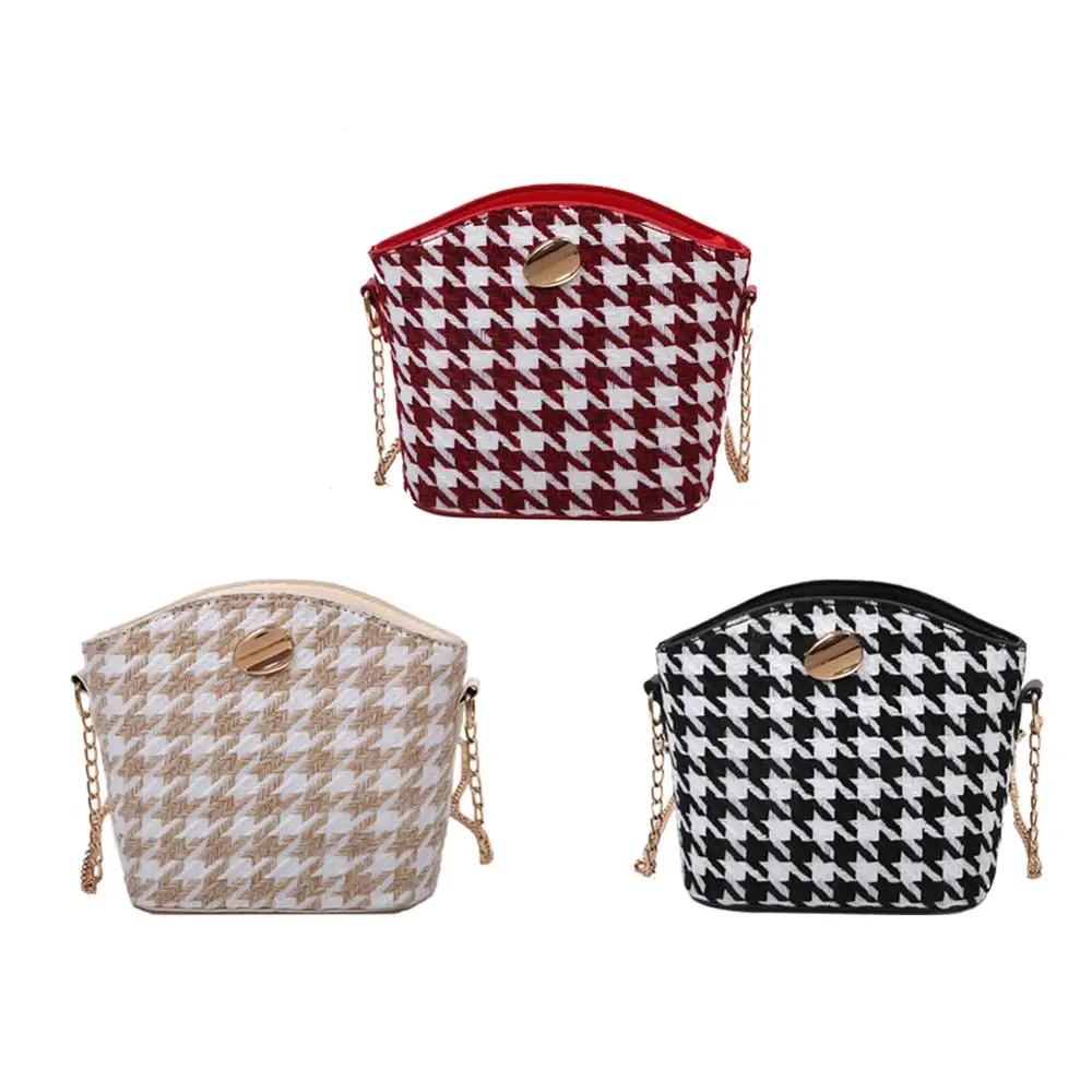 

Simply Crossbody Bags PU Leather Houndstooth Shoulder Messenger Bag Lady Chain Travel Small Handbags for Women 2020