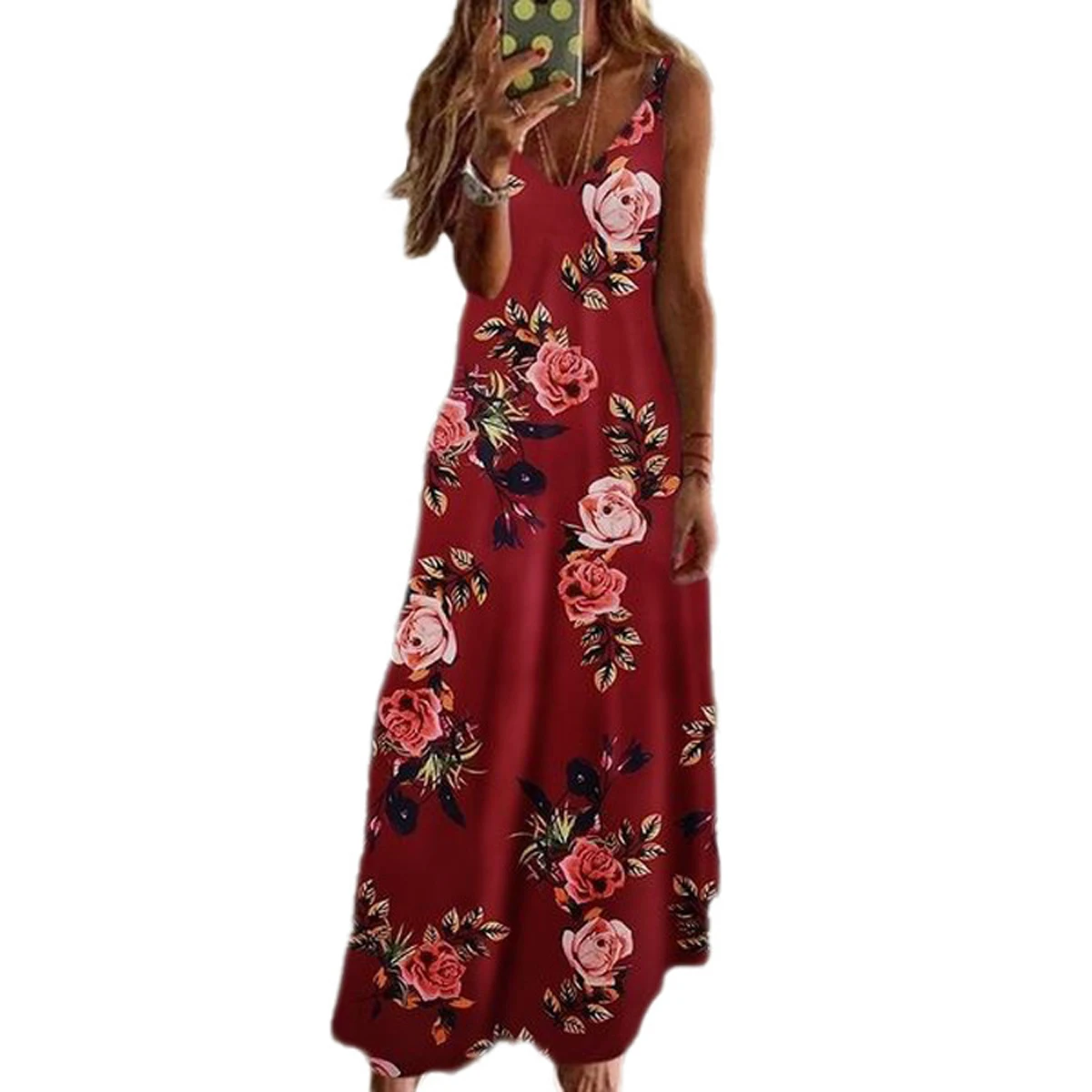 

Women Fashion Floral Printed Vacation Dress, Sling V Neck Casual Long Dress Maxi Dress