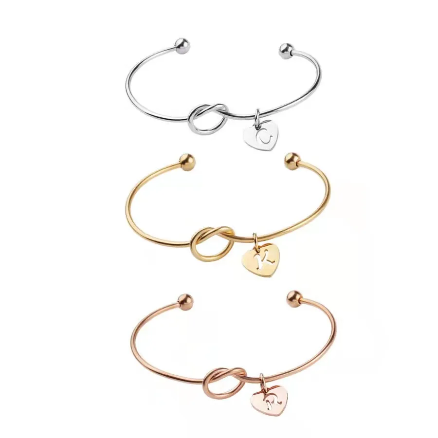 Customized A-Z Charm Bracelet Stainless Steel Personalized Love Knotted Open Bracelet Girl Birthday Gift