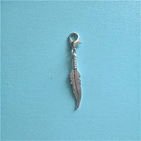 3 pcs antique silver color feather charm pendant clip purse zip boho metal feather pendant charms for diy jewelry