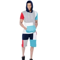 mens hooded t shirt shorts set 2 piece sportswear short sleeve jogger tracksuit