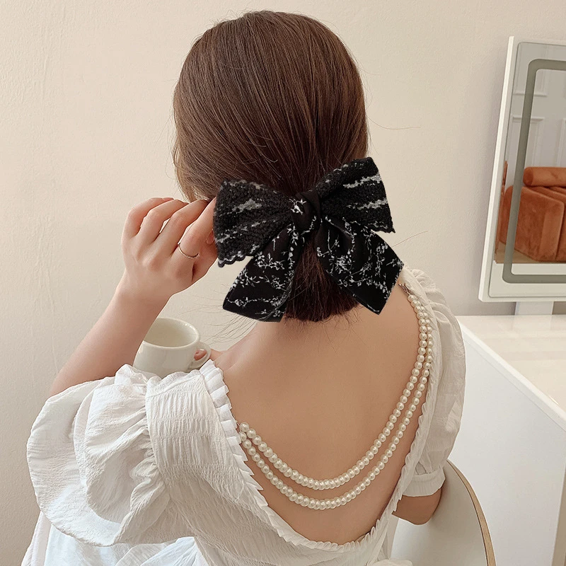 

Элегантные кружевные заколки для волос с бантом Темпераментная Женская шелковая однотонная заколка для волос с бантом модная заколка с при...