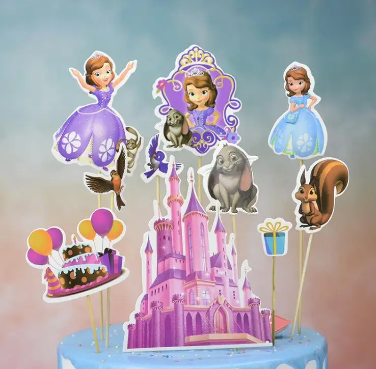 

1pack Princess Sofia Happy Birthday Cupcake Topper With Wooden Sticks Girl Baby Shower Sofia 10pcs Cupcake Decorations Supply