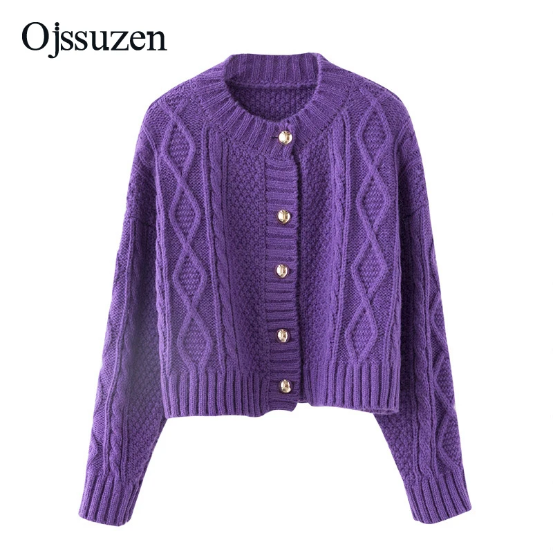 Фиолетовый корейский свитер женский кардиган на пуговицах укороченный топ