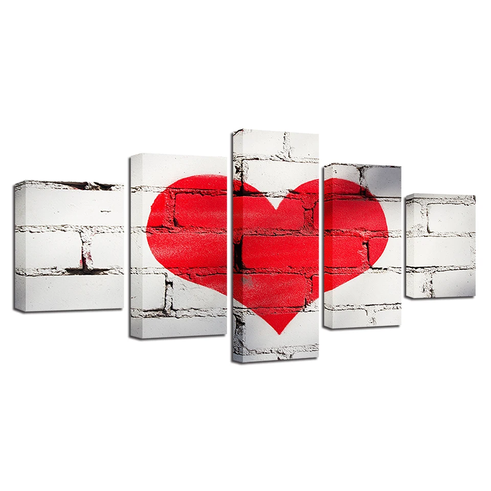 

Modular Posters Framework 5 Pieces HD Printing Red Hearts Canvas Pictures Wall Art Home Living Room Decoration Modern Paintings