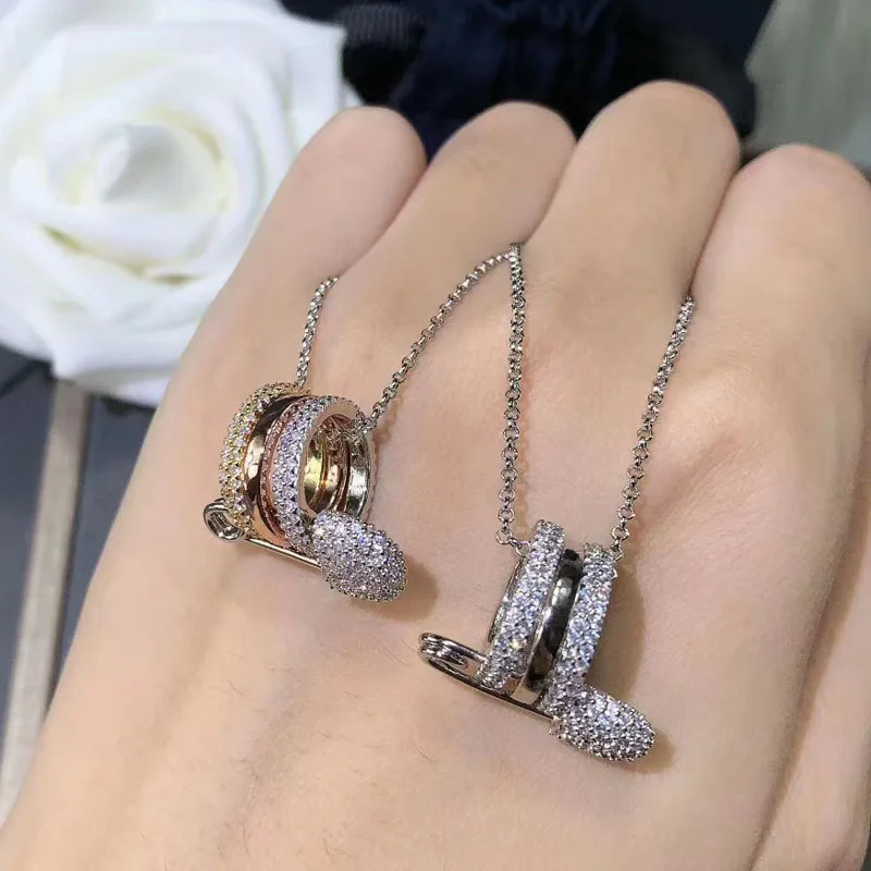 UMGODLY Fashion Necklace Rose Gold 3 Colors Circles with Safety Pin Pendant Women CZ Zircon Jewelry | Украшения и аксессуары