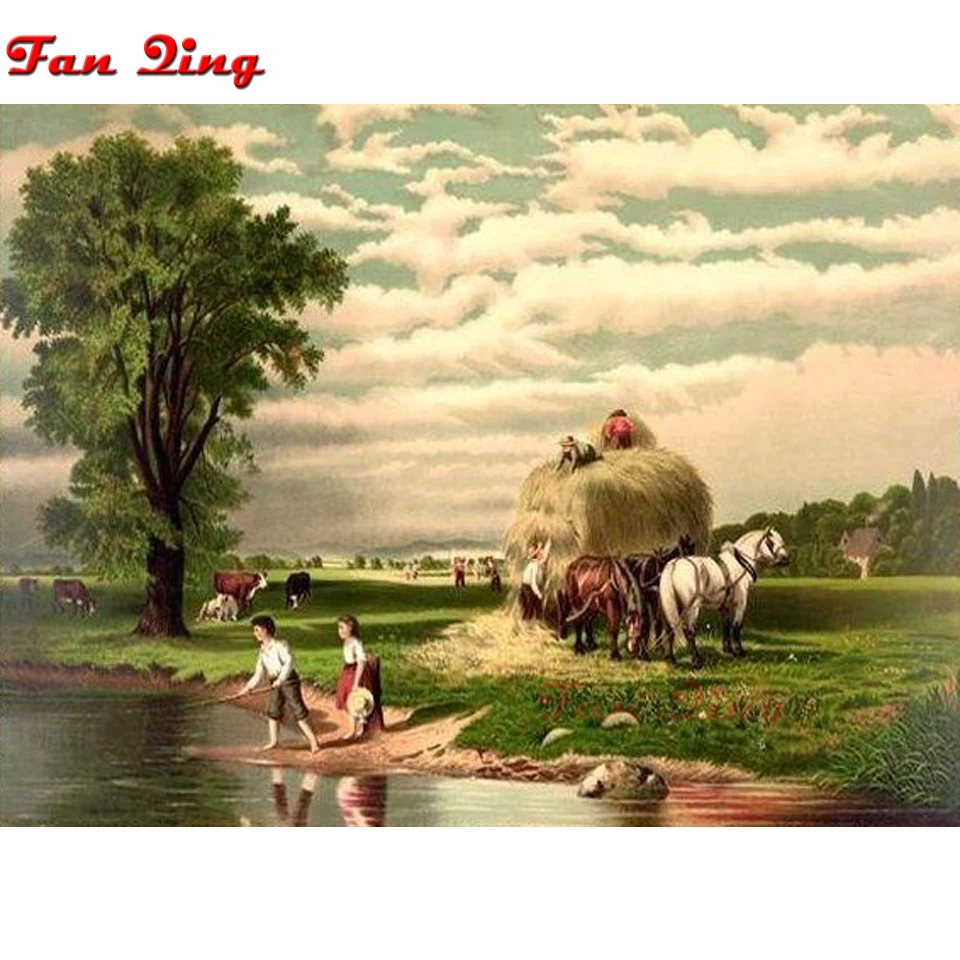 

Картина для алмазной вышивки, квадратная/круглая, с изображением маленькой фермы