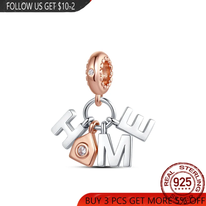 

Silver Color Home Letter Separation Double Color Charms Beads Fit Original 925 Pandora Bracelet Bangle Making Women Jewelry