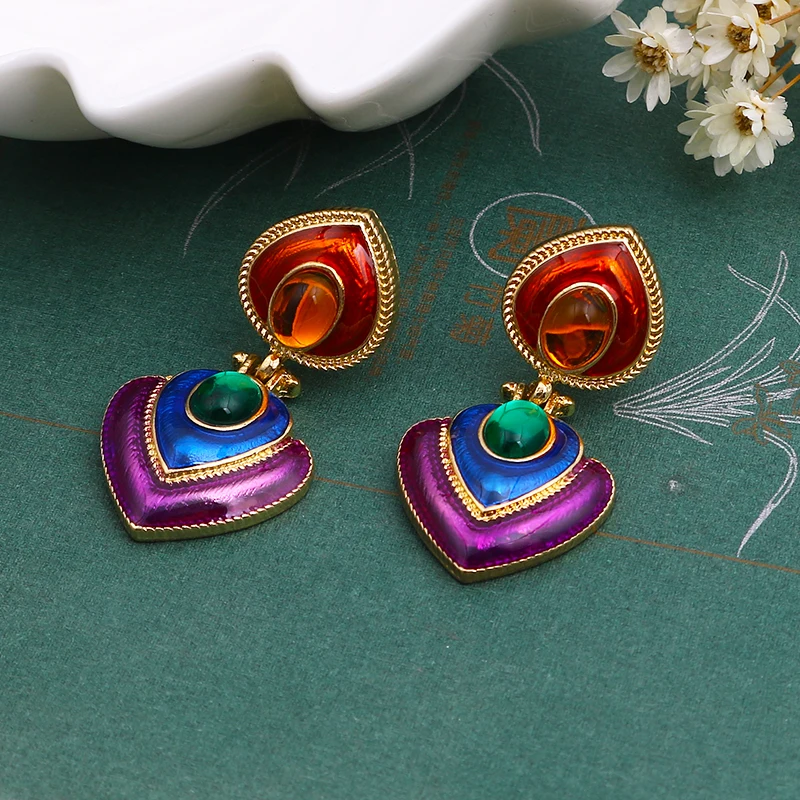 ZA Boho красочные Кристальные смолы сердце клип на серьги без пирсинга для женщин Шарм Макси массивные серьги клипсы ювелирные изделия