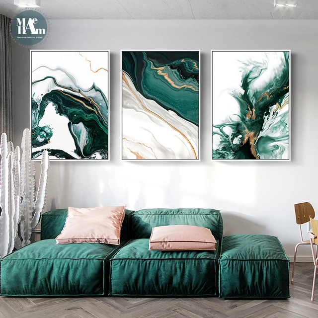 Modern Abstract Gold foil lines Green Canvas Art Paintings For Living Room Bedroom Posters And Prints Wall Poster Home Decor 6
