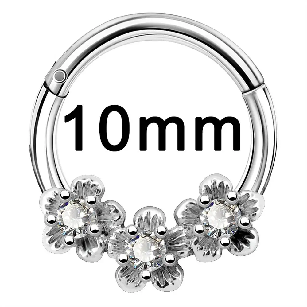 10mm Diameter Тело панк Daith серьги для женщин 16 г перегородка пирсинг шарнирные сегментные кольца 316L из нержавеющей стали цветок кольцо на Козелок обруч - Окраска металла: 10mm Diameter