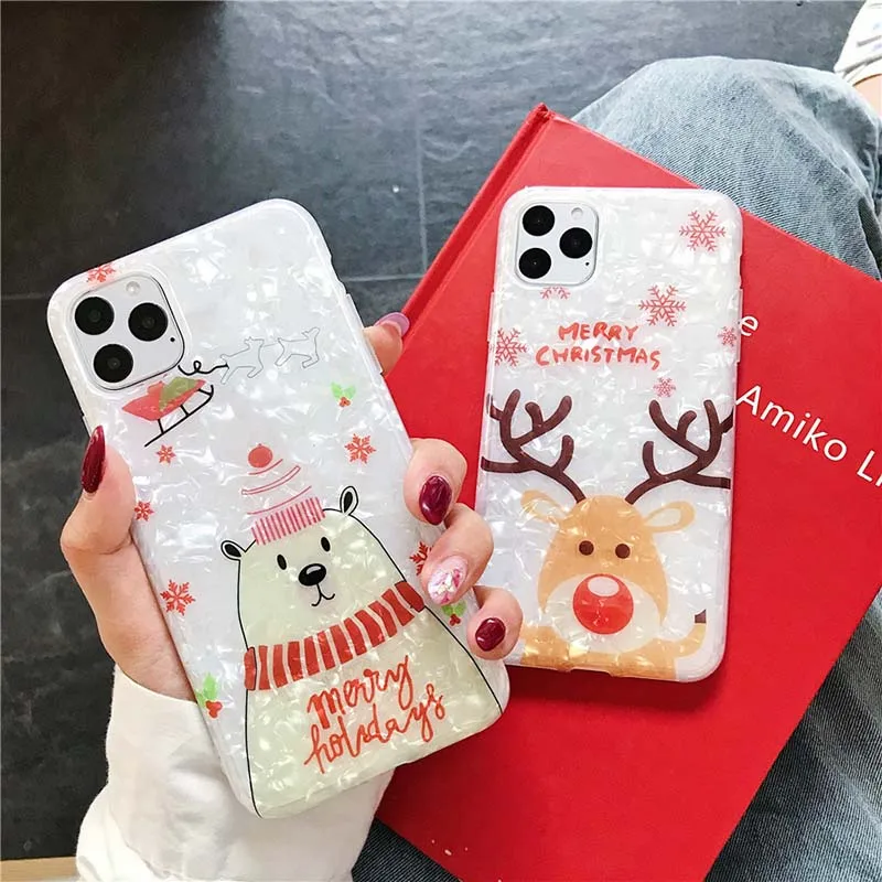 

Christmas Glitter Dream Shell Phone Case For iPhone 11 12 mini 11Pro Max Stand Holder Merry Christmas Cover For Apple 12 pro max