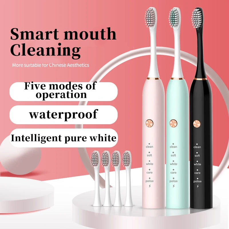 Electric Toothbrush Rechargeable Sonic 5Mode Travel with Brush Head Gift Intelligent home health | Бытовая техника