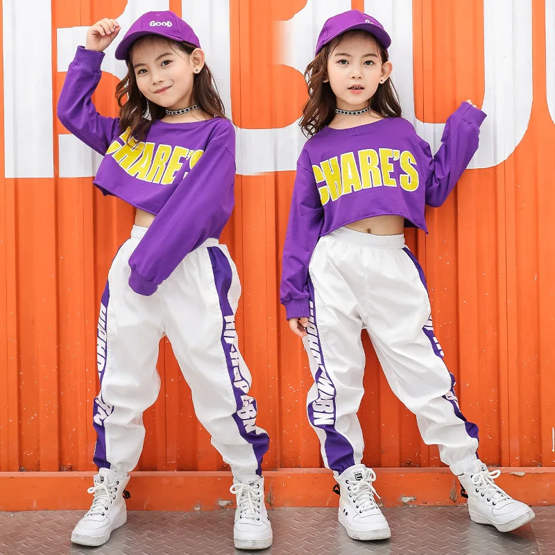 

Los niños fresco Hip Hop sudadera ropa cultivo Top, camiseta de manga larga blanco Jogger Streetwear pantalones para Niñas Ropa