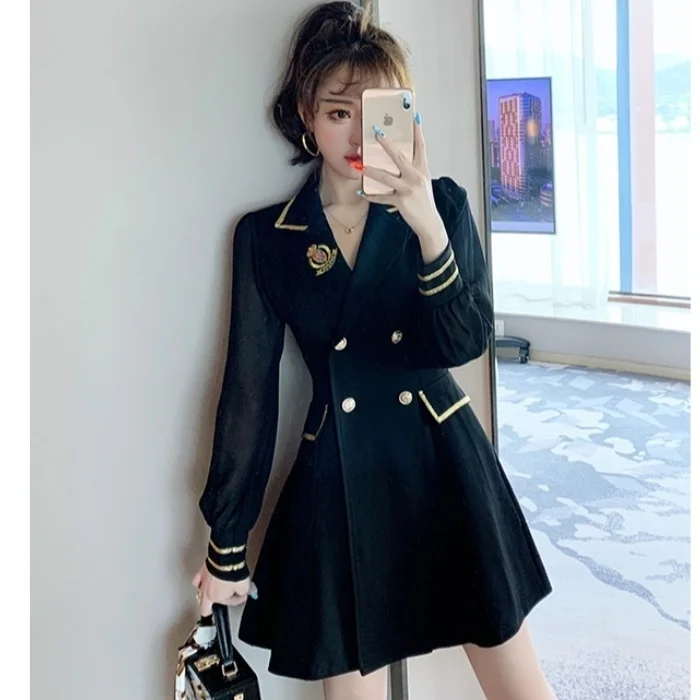 

Костюм, пальто, платье, одежда для работы, новый дизайн, элегантное черное платье в стиле Хепберн с длинным рукавом