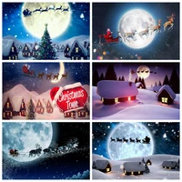 christmas backdrop moon santa claus deer house winter snow baby portrait photography background for photo studio photophone prop