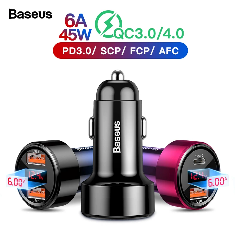 Baseus 45 Вт Quick Charge 4 0 3 USB Автомобильное зарядное устройство для iPhone 11 Pro Max Xiaomi Samsung QC4.0