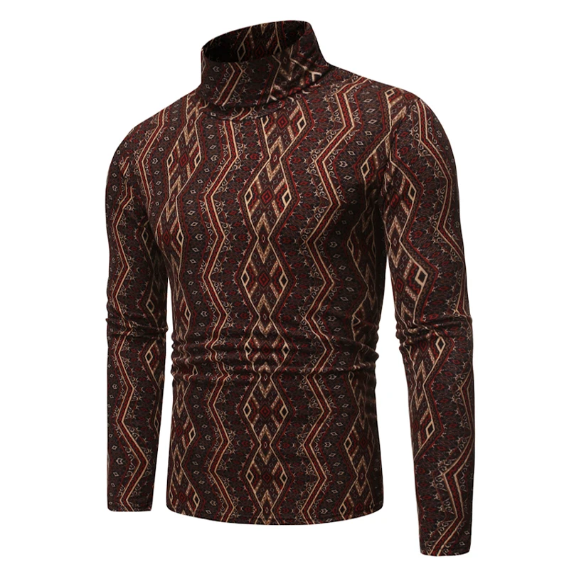 ZUSIGEL 2019 EU Size Geometric Print 3D T Shirt Autumn Winter Slim Fit Long Sleeve Turtleneck Christmas Tshirts Mens |