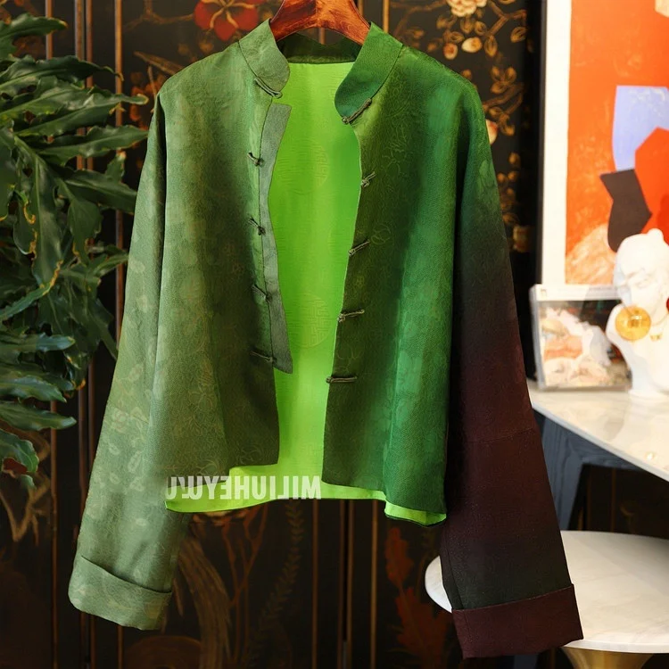 

Overcoat Women Clothing Autumn New Chinese Gradual Change Disc Buckle Fragrant Cloud Gauze Coat