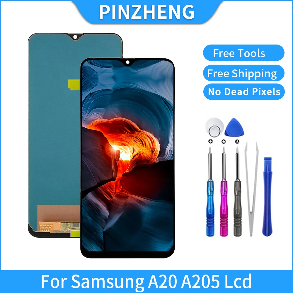 

PINZHENG Original LCD For Samsung Galaxy A20 A205 SM-A205F A205FN OLED LCD Display Screen Digitizer Assembly Replacement Parts