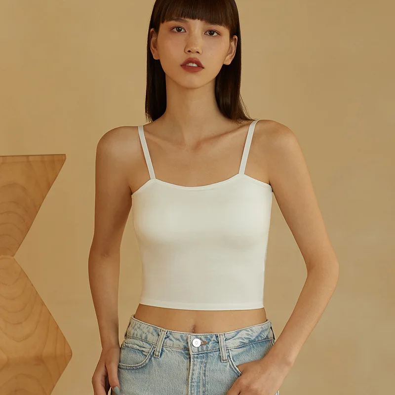 

Summer Camisole Ladies with Chest Pad with Anti-fall Tube Top Short Umbilical Bottoming Outer Top Fashion Black and White Vest