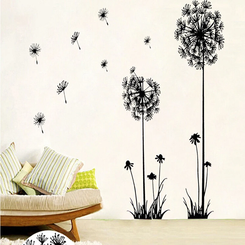 Черный стикер для стен Одуванчик бабочки на стене гостиной спальни украшения