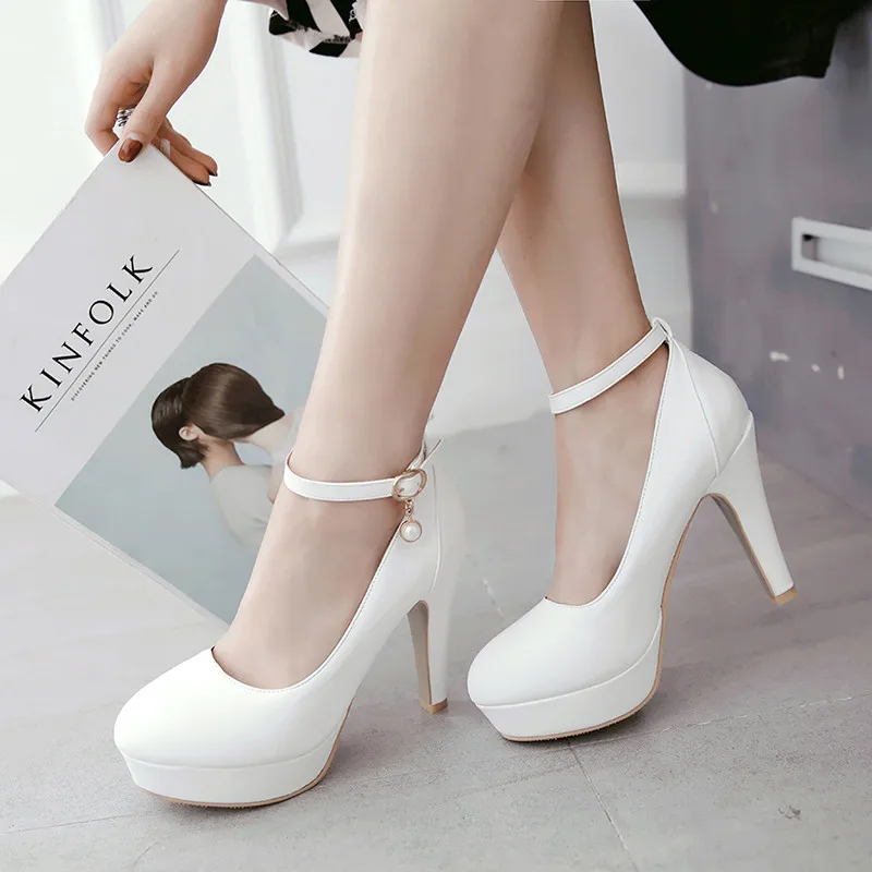 Женские туфли-лодочки на платформе 11 см высокий каблук-шпилька круглый носок