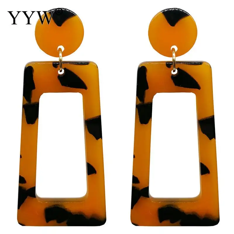 Ацетатный лист висящие серьги женские полые геометрические узор леопардовые