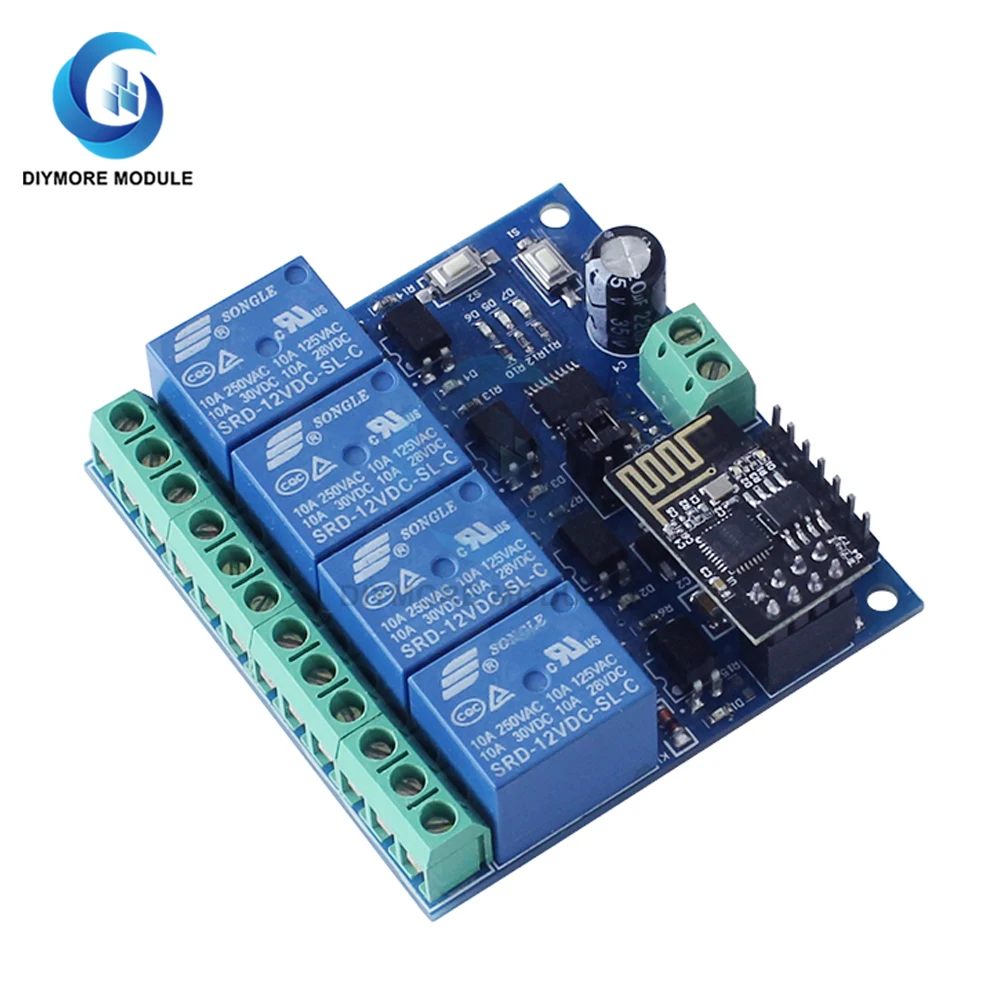 Релейный модуль ESP8266, 12 В постоянного тока, Wi-Fi, 4 канала, ESP8266 Стандартная плата беспроводного релейного переключателя, дистанционное управление через приложение для IOT и умного дома