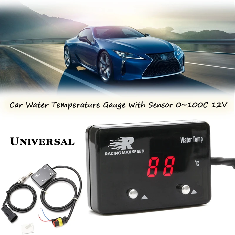 

Water Temperature Meter with Sensor 0~100C 12V Red LED Digital Display Universal WTM Racing Car Water Temperature Gauge
