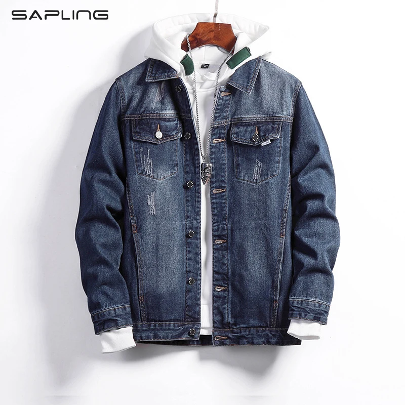 

S-7XL Oversized Men's Retro Distressed Denim Jacket High Quality Male Korean Style Fashion Loose Jean Overcoats Autumn Outerwear