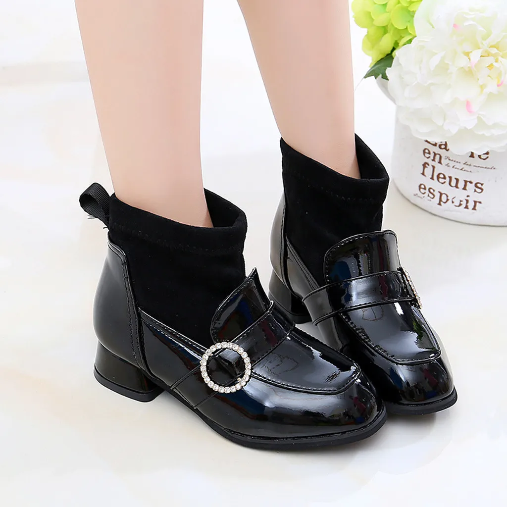 Розовые ботинки на низком каблуке для девочек зимняя обувь-носки малышей