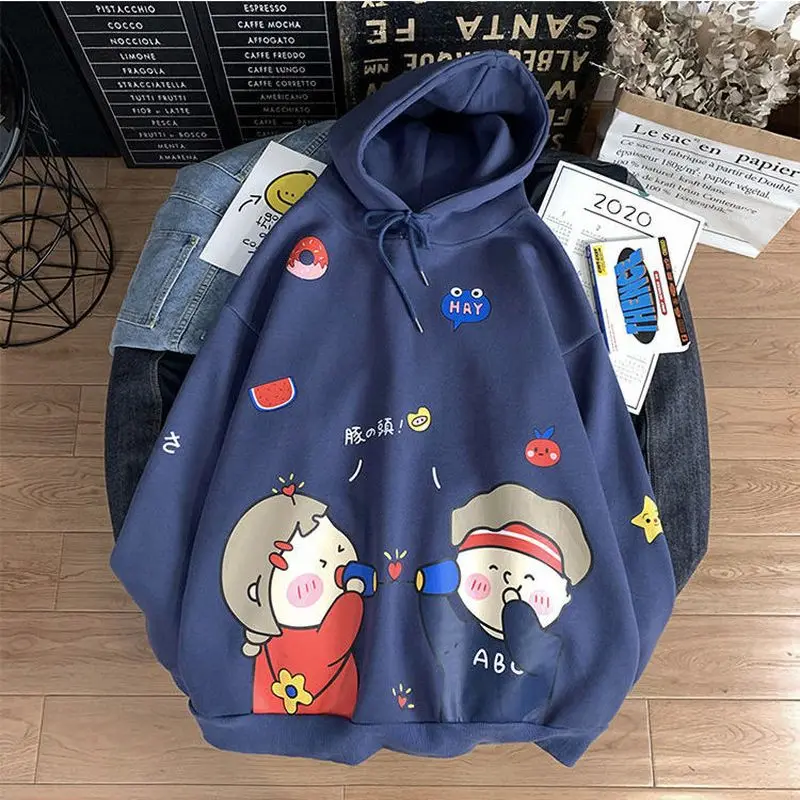 

Autumn 2021 cartoon hooded and plush Sweatshirt men's Korean fashion couple print Pullover Sweatshirt men's wear Oversized hoodi