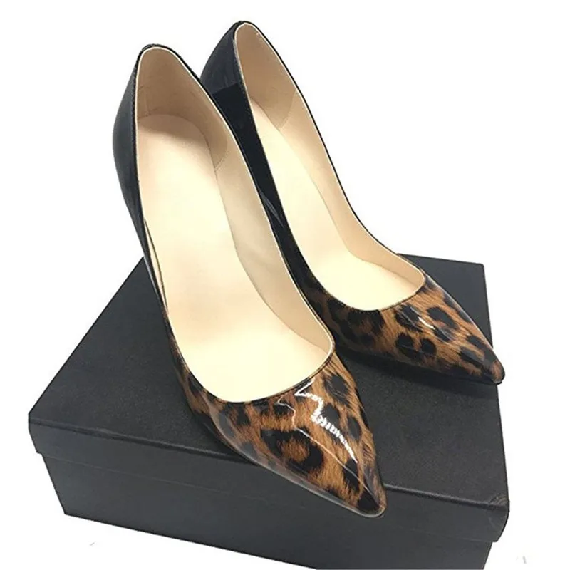 Large Size Shoes Woman Classic Leopard High Heels 12cm/10cm Leather Lady Shoes Simple Style Pointed Toe Women Pumps Party Shoes