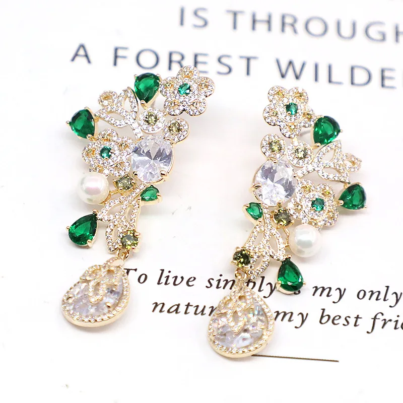 

Micro-set zircon fresh flower crystal earrings 210317-45