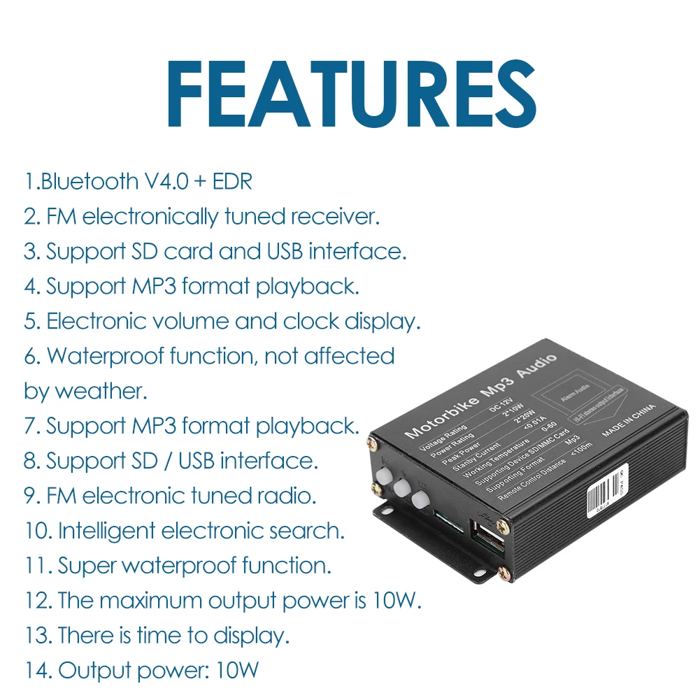 Система звуковой сигнализации для мотоцикла 10 Вт Bluetooth FM радио MP3 стереоколонки