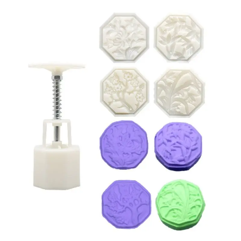 

Mooncake Barrel Mold with 4pcs Octagon Stamps Hand Press Moon Cake Pastry Mould