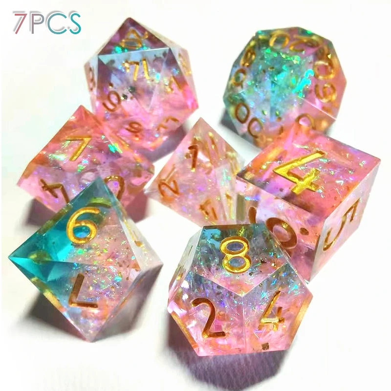 

7Pcs Handmade Upscale Resin Polyhedral Dice Set Sharp Edge Number Dice for D4 D6 D8 D10 D12 D20 Board Game