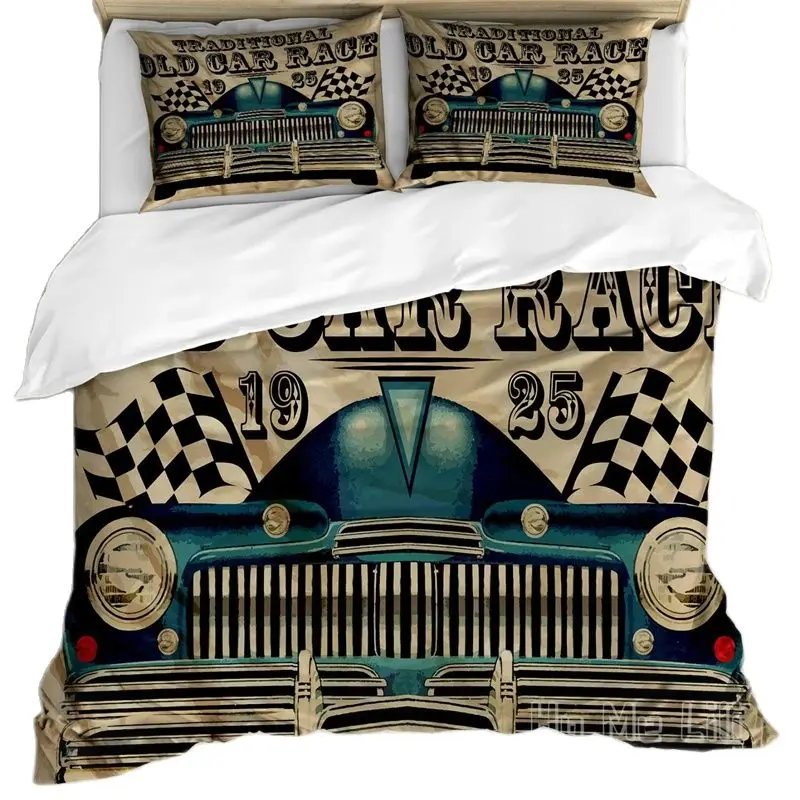 

Cars By Ho Me Lili Duvet Cover Set Traditional Old Race Theme Nostalgic American With Flags Rusty Brown Black