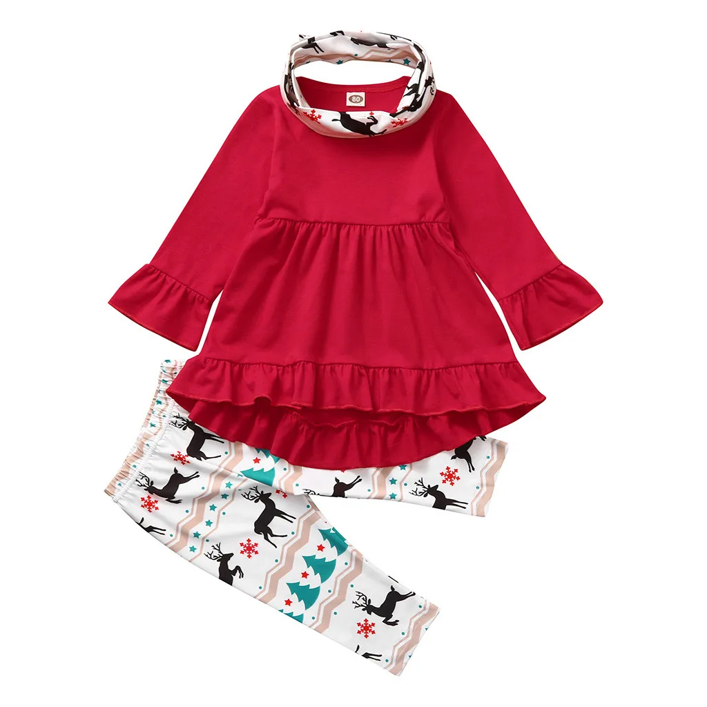 Рождественское платье с расклешенными рукавами для маленьких девочек + штаны