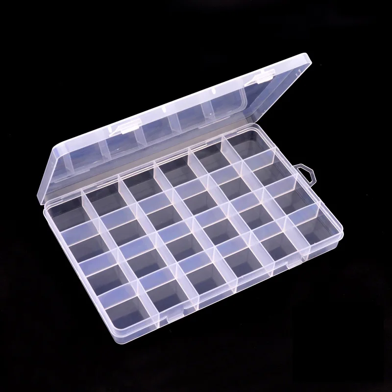 

24 Slots Transparent Nail Storage Box Plastic Storage Box Organizer Case Nail Art Gems Jewelry Beads Decoration Container