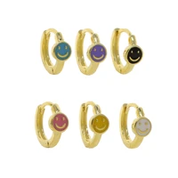 colorful summer women jewelry gold color enamel smile smiley face mini huggie hoop earring for girl