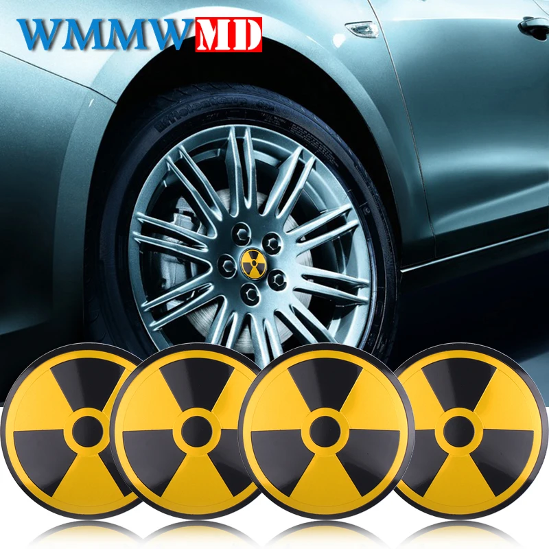 

4x 56.5mm Nuclear Radiation logo Car Tyre Wheel Center Hub Cap Emblem Decal Badge Symbol Sticker creative patterns cap sticker