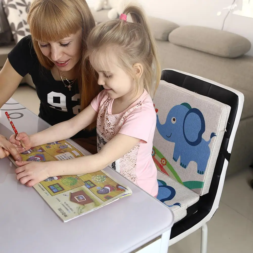 Coj&iacute;n de lino con estampado de dibujos animados para ni&ntilde;os, coj&iacute;n elevador para silla de comedor, port&aacute;til para beb&eacute;-2
