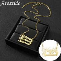 atoztide customized three layers fashion stainless steel name necklace personalized letter multiple heart pendant nameplate gift