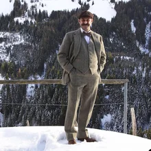 Cinza/caqui xadrez conjuntos de ternos dos homens do casamento notch lapela grade blazer calças feito sob encomenda do noivo smoking festa vestir jaqueta + calças + colete (2)