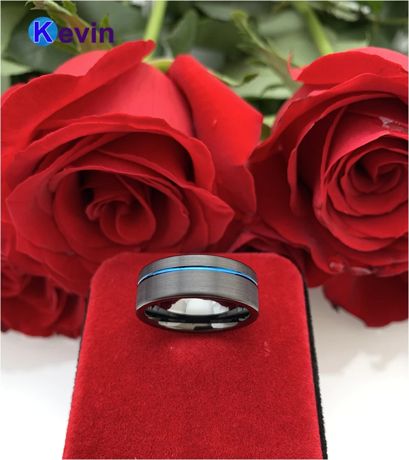 Обручальное кольцо для мужчин и женщин вольфрамовое удобное обручальное с синим