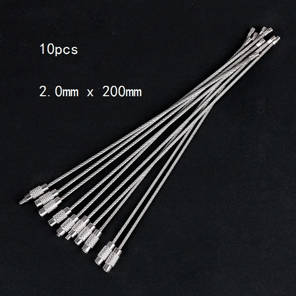 2.0mm x 200mm Vastar 10 шт. 10 см 20 см Брелок тег веревка из нержавеющей стали кабель петля винт устройство блокировки кольцо брелок круг подвесной инструмент - Цвет: 2.0mm x 200mm