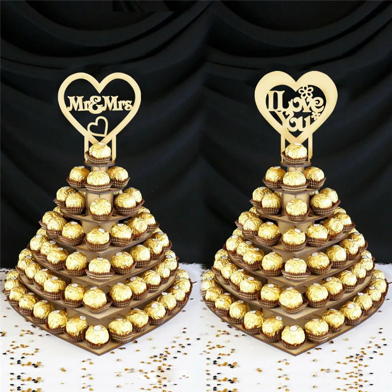 

3D Tower Display Stand Heart-shaped Cake Stand Wooden Tray Birthday Wedding Chocolate dessert Display Rack Cake Party Decorating